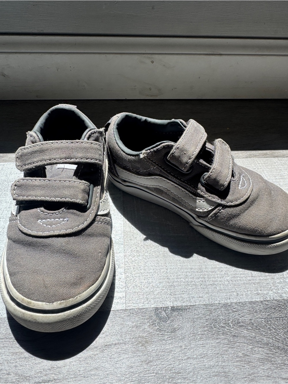 Vans Kids Gray Canvas Velcro Sneakers